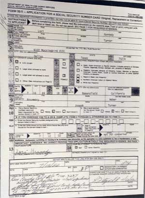 Lori Kennedy's Soc. Sec. number application