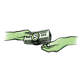 hands giving money to another set of hands