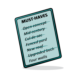must-haves list with items crossed out