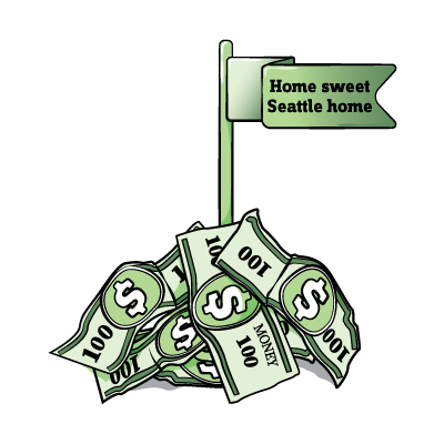 pile cash with welcom home flag