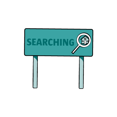 sign that says searching
