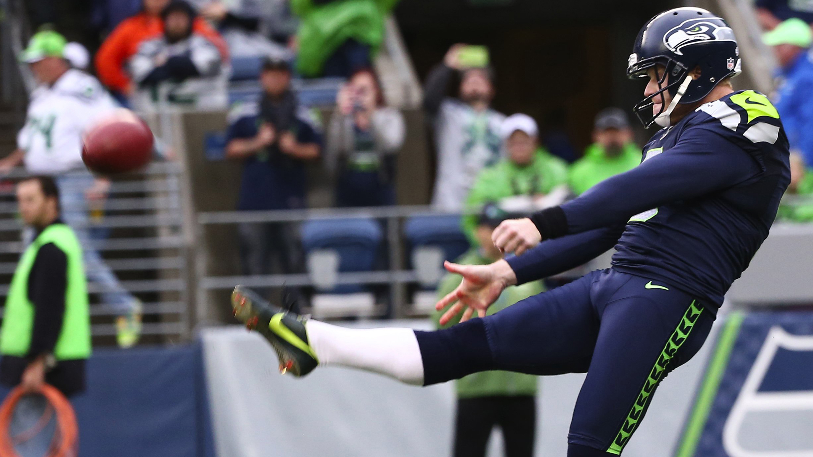 Punter Jon Ryan of the Seattle Seahawks looks on from the sideline