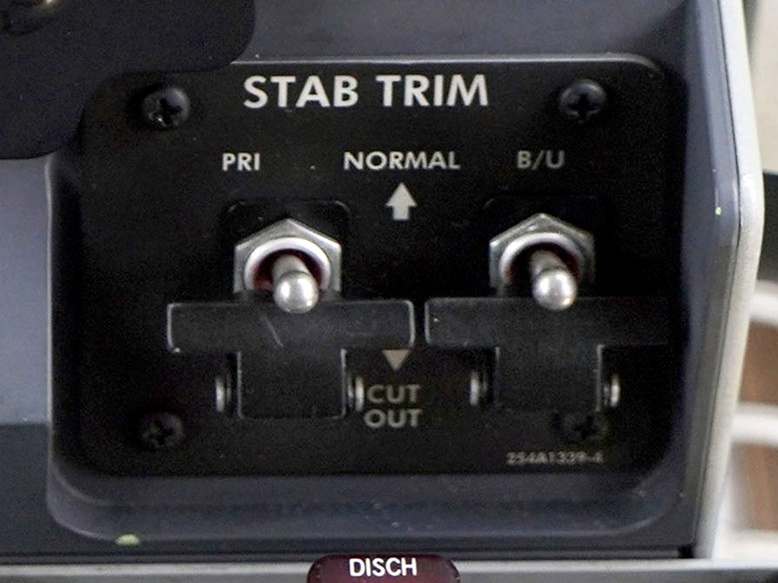 Two switches next to each other, labeled STAB TRIM